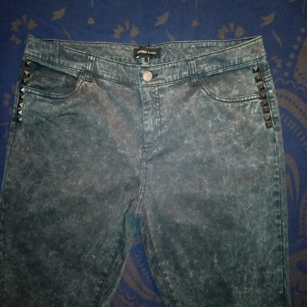Y2K Acid Wash Studded Jeans in Black by Mango, Sz 10 NWOT
